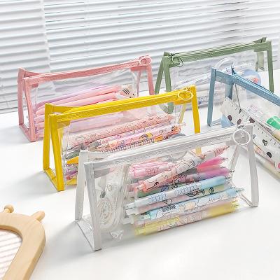 China Popular Colorful Transparent Simple Makeup Bag Pencil Bag Large Capacity Storage Stationery Office Bag for sale