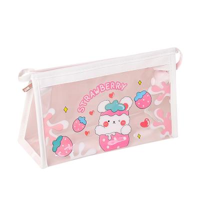 China Schools & Office Cartoon Pen Bag Large Capacity Storage Transparent Triangle Makeup Bag Simple School Stationery Wholesale for sale