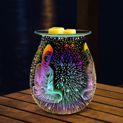 China 2023 Scent burner+Night Light 3d Wax Melt Glass Burner UK Newest US Euro Unique Wax Heater Electronic Plug for sale