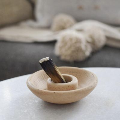 China Chinese Sage Round Nordic Wooden Incense Ash Collector Romantic Candle Ceramic Incense Stick Holder for sale