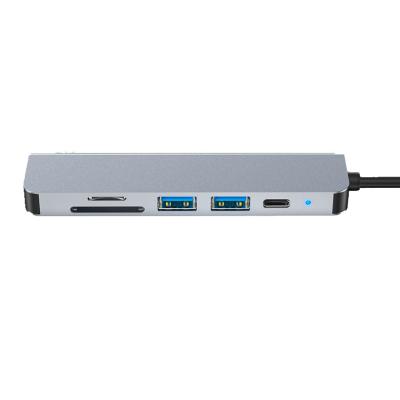 China Charging+Data Transfer+Video Output USB Type C Hub 6 in 1 with Card Reader USB 3.0 Left Port PD 8K Port USB Audio Hub adapter type TF for sale