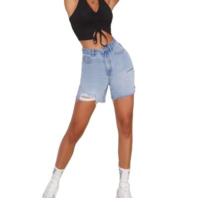 China 2021 New Arrival High Waist Breathable Ripped Raw Edge Denim Shorts for sale