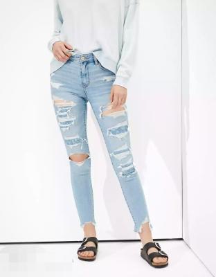 China Wholesale Loose Breathable Denim Fabric Design Women Jeans New Ripped Pants for sale