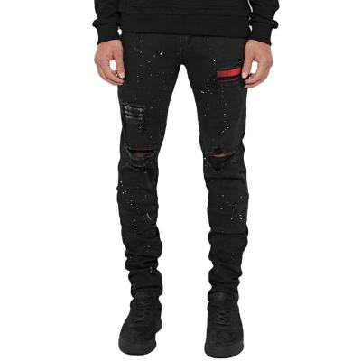 China OEM Windproof Ripped Mens Jeans Fashion Hip Hop Dot Patched Destroyed Jeans Man White for sale