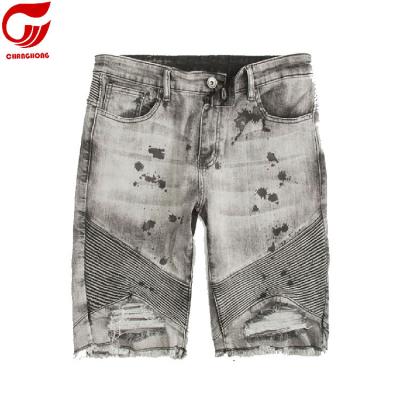 China Breathable Men Loose Denim Jogger Ripped Half Denim Pants for sale