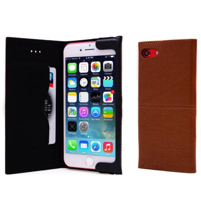 China Genuine Leather Anti-fall Cowhide Card Holder Phone Holder Flip Case Cover For iPhone 8 7 for sale