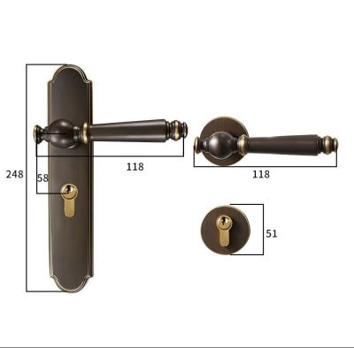 China American Pure Copper Slot Door Lock Indoor European Style Wooden Door Handle American Style Siamese Silent Magnetic Door Lock for sale