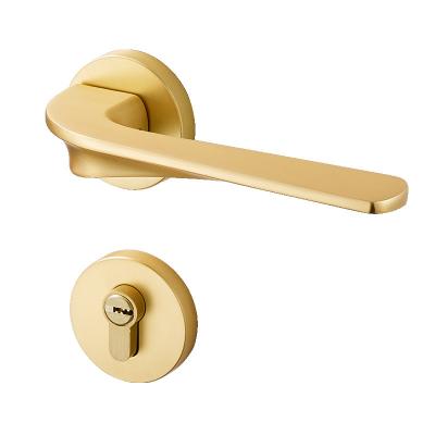 China American Wholesale Pure Copper Golden Home Interior Door Bedroom Solid Wood Magnetic Silent Door Lock Handle Brass Black Split Lock for sale