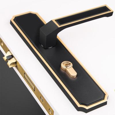 China New American Pure Copper Universal Golden Mute Indoor Door Lock United Magnetic Black Solid Wood Door Handle Bedroom Door Lock for sale