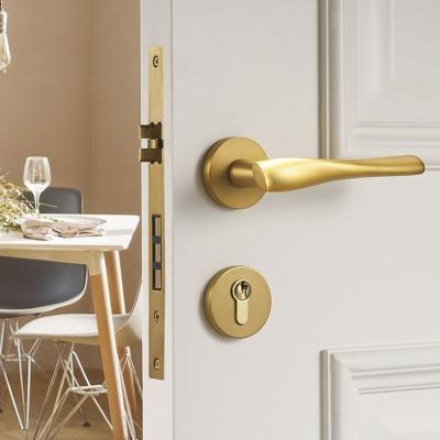 China Bedroom American Brass Mute Door Handles With Golden Magnetic European Style Door Locks Door Body Interior Split Door Locks for sale