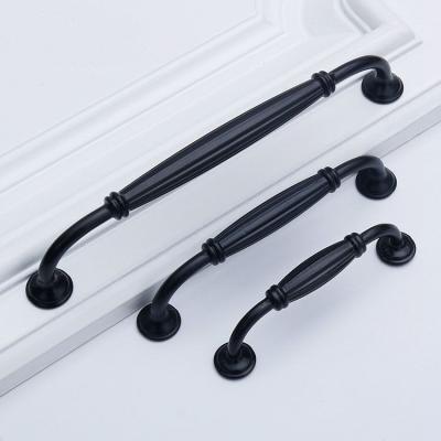 China Wholesale American Mid Century Modern Roman Bar Black Aluminum Furniture Handle Cabinet Wardrobe Drawer Door Handle for sale