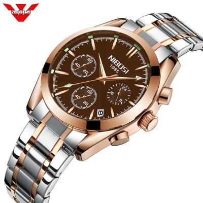 China Luxury automatic date quartz watches waterproof custom made men's analog 2020 NIBOSI good quality hot sales stainless steel quartz watches two years for sale