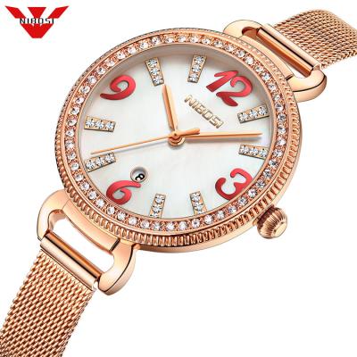 China NIBOSI Automatic Date Women's Watches Stainless Steel Ladies Quartz Luxury Waterproof Thin Stone Watch For Girls for sale