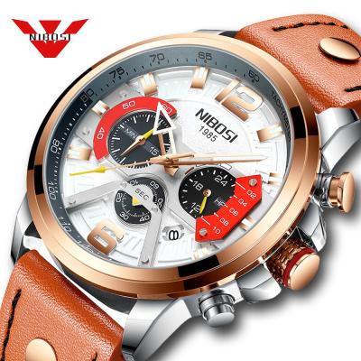 China Top luxury military army sports men's automatic date NIBOSI men's quartz watch brand wristwatch blue band 2373 leather band for sale