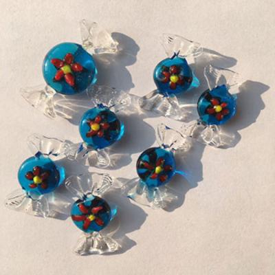 China Europe Candy Holiday Christmas Handmade Glass Toy Lampwork Blue Body Decoration with Red Flowers Candy for sale