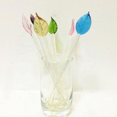 China Disposable Murano Glass Cocktail Sticks Figure Art Swirl Leaf Shaped Head Funcy Cocktail Stick Strirrer Coffee Stir Stick for Drinks Barware for sale