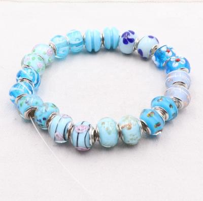 China Fit European Bracelet Charm Wholesale 10*14mm Series Big Stone Style Lampwork Stone Alloy Glass Core Loose Blue Mixed Metal Hole Turquoise Rondelle Beads Cheap for sale