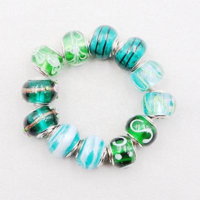 China Environmental Inspection Wholesale Green Rondelle Series Metal Charm Murano Lampwork Big Hole Bead Core For European Charm Bracelet for sale