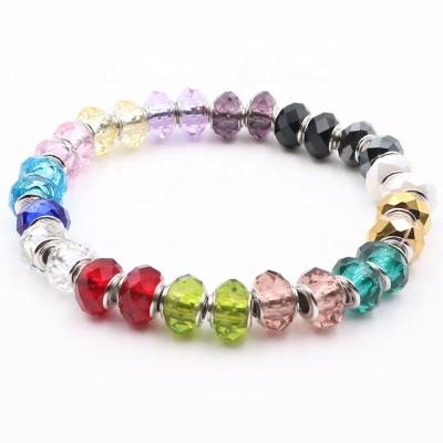 China Wholesale Best Quality Crystal Big Hole Faceted Silver Plated Spacer Faceted Crystal Glass Beads European Charm Beads For Bracelet Necklace for sale