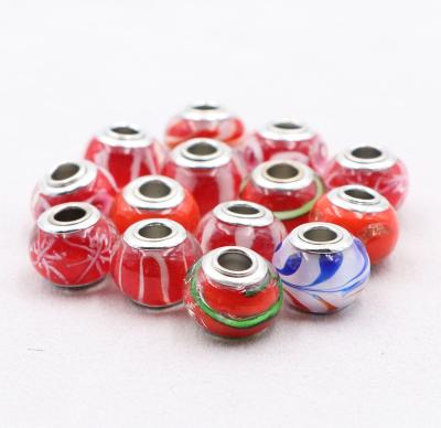 China Fit European Charm Bracelet Wholesale Mixed Red Series Big Hole Beads Murano Glass Bead Big Hole Beads For European Bracelet Charms for sale