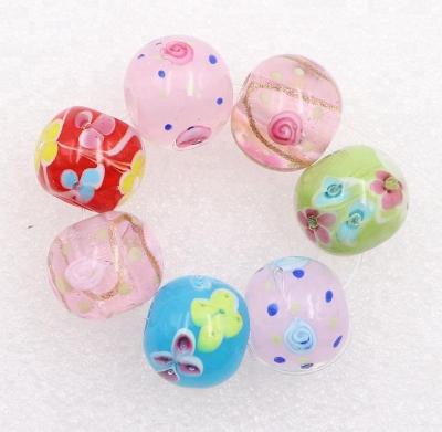 China Flower 20mm Round Eco-friendly Lampwork Rose Art Glass Focal Beads With 5mm Hole For Dressing Jewelry Crafts Accessories for sale