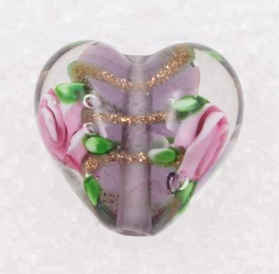 China Eco-Friendly Silk Line Cheap Fashion Crystal Lampwork Glass Beads Handmade 16mm Violet Heart Shape Rose Gold For Jewelry Making for sale