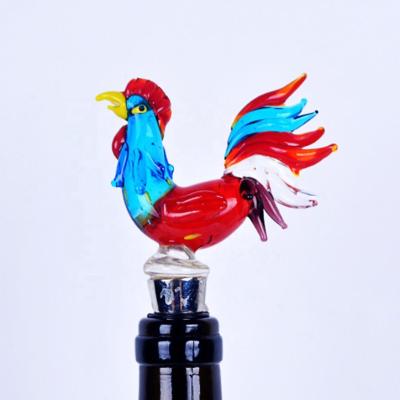 China Non Sublimation Handmade Rooster Puddle Wine Stopper French Art Gallo Rooster Hens Glass Figurines Combine Bottle Wine Stopper for sale