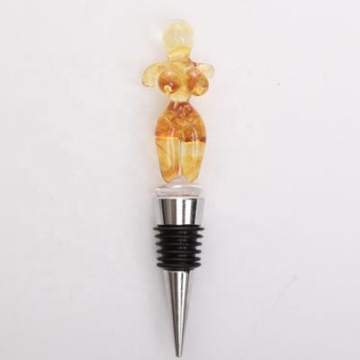 China No Bottle Glass Stopper Puddle Wine Lampwork Sexy Woman Body Designed Black Silicone Ring Coned Metal Wine Stopper Sculpture Figures for sale