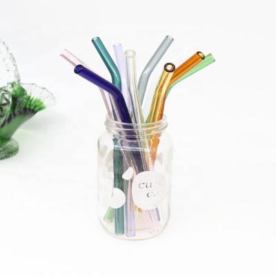 China Long Sustainable Reusable Glass Tube Hand Borosilicate Glass Funny Colorful Bending Drinking Straw For Bar Accessories for sale