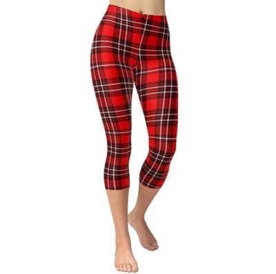 China Butter Print Butter Soft Fashion High Waist Breathable Leggings Women's Red Brushed Grid Gaiters for sale