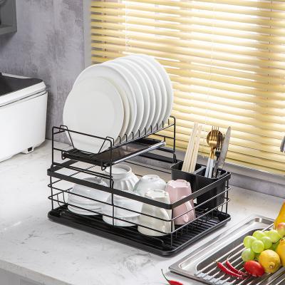 China CLASSIC Dish Drying Rack Carbon Steel Baking Lacquer Dish Rack with Drain Board and Plastic Kitchen Countertop Utensil Holder for sale