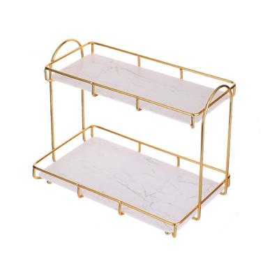 China Sustainable Makeup Organizer 2-Tier Glass Vanity Tray For Perfume Makeup And Toiletries Wire Bathroom Cosmetic Shelf For Dresser Countertop for sale