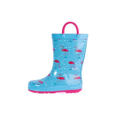 China Durable 100% Natural Rubber Waterproof Decorative Rain Boots with Easy Grips for Little Kids and Toddlers Wholesale Girls Kids Brand Name Rain Shoes for sale