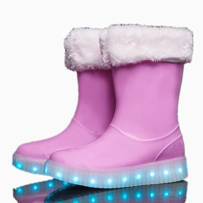 China Fashion\Manufacturer Winter Color LED Music Festival Gift Comfortable\Durable Rain Boot Shoes Faux Fur Lining for sale