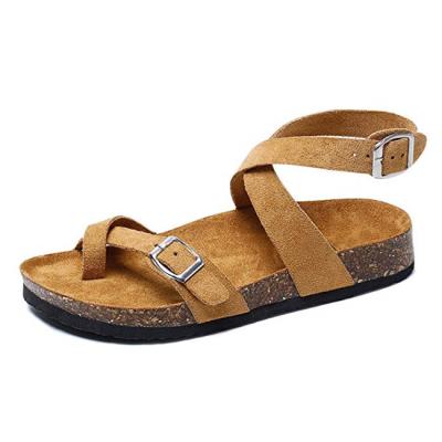 China New Fashion Customized Slippers Buckle Flat Strap Cork Sole Sandals Wanita Wholesale Customized Flat Design PU Cheap Casual Shoes for sale