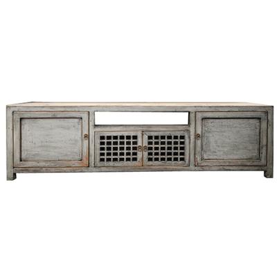 China Shabby Chic Tall Solid Wood Chinese Rustic Solid Wood Elegant Vintage Glossy Furniture TV Cabinet for sale