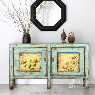 China Hand Painted Recycle Pine Wood Two Door Antique Style Chinese Furniture Living Room Cabinet for sale