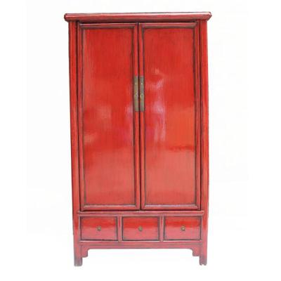 China Eco-friendly Chinese antique old pine wood lacquered glossy furniture reproduction solid wardrobe for sale