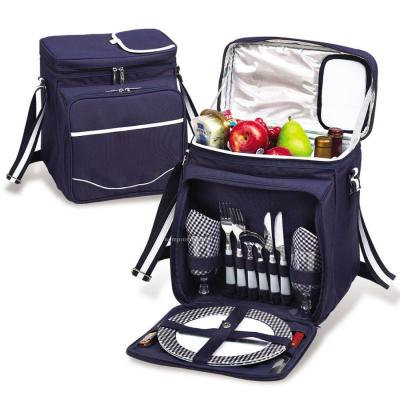 China Outdoor Casual/SportsFashion Portable Insulated Cool Basket Backpack Including 4 Person Picnic Set Cutlery Picnic Bag for sale