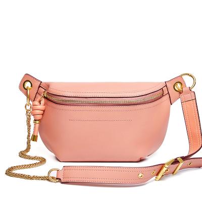 China New Arrival Waterproof Women Fanny Pack Bag Fashion Banana Waist Bag Ladies Genuine Leather Trunk Bag With Chains for sale