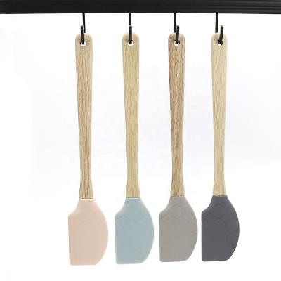 China Stocked Wholesale 4 Pcs Colorful Silicone Pastry Cake Tool Kit Wooden Spatula For Kitchen Baking for sale