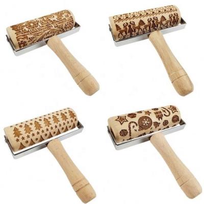 China Christmas Viable Holiday Wooden Embossed Cake Decorating Pin Fondant Gumpaste Decorating Tools for sale