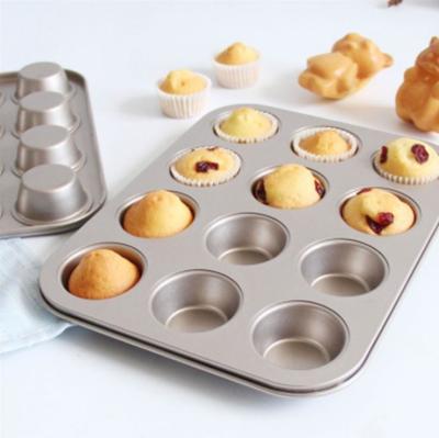 China Nonstick Carbon Steel Stocked Mini Bakeware 12 Cup Cake Muffin Baking Steel Pan Cake Tray Baking Molds for sale