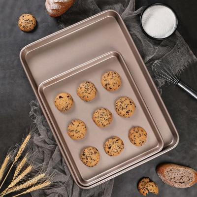 China Stocked Non Stick Pan Carbon Steel Cookie Sheet Bakeware Rectangular Baking Sheets for Oven Baking for sale