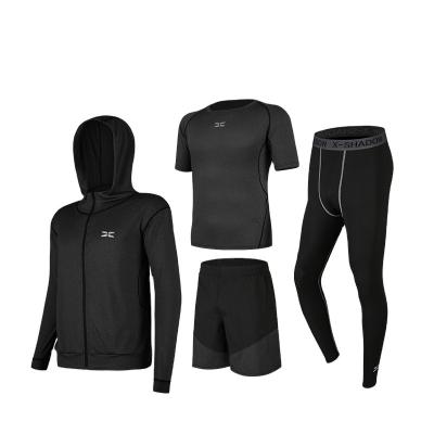 China Durable Men Workout Clothes Gym Fitness Clothing Outdoor Running Shirt Pants Compression Long Sleeve Top Jacket for sale