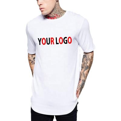 China Custom anti-pilling men's scoop round bottom shirts streetwear printed plain white tee cotton aplet hip hop wholesale t-shirt for men for sale