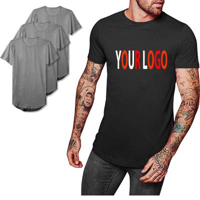 China Curved edge anti-pilling 2021 custom T-shirt men's cotton T-shirt high quality round hip hop neck long loose for sale