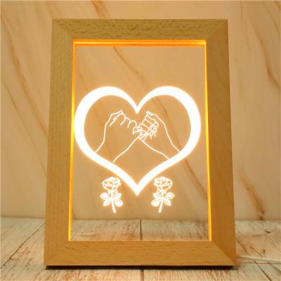 China Customized Home Decorative Warm Light USB 3D Wood View White Night Light Decorative Acrylic Photo Led Illusion Lamp for sale