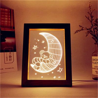 China DIY Night Decorative Light Exquisite White Acrylic Deisgn Led Christmas Decoration Birthday Gift Light Wooden Table Lamp Photo Frame for sale