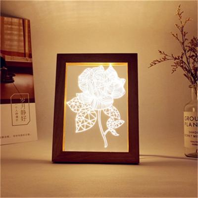 China Decorative Night Light Led Light Bedside Decor Valentines Birthday Gift Customized Acrylic Wood White Table Lamp Photo Frame for sale